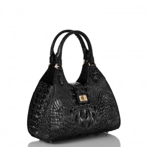 Black Women's Brahmin Adrian Satchel Bags | 2503TKFVX