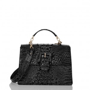 Black Women's Brahmin Hallie Satchel Bags | 2605SARGT