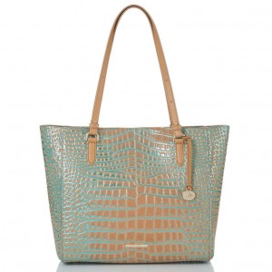 Blue Women's Brahmin April Tote Bags | 5327ZBOAI