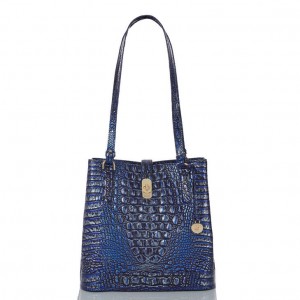 Navy Women's Brahmin Fiora Bucket Bags | 8967LBGJT