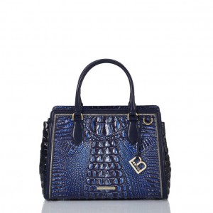 Navy Women's Brahmin Small Finley Satchel Bags | 4938LWNVJ