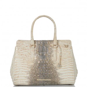 White Women's Brahmin Finley Carryall Satchel Bags | 7620ISVYQ