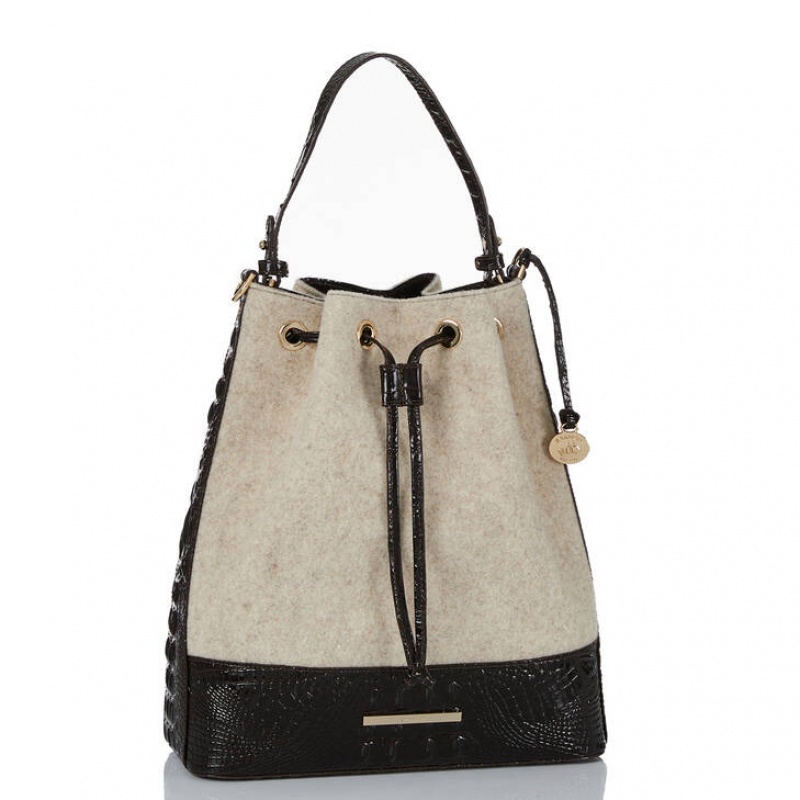 Beige Women's Brahmin Marlowe Bucket Bags | 0791LPJVS