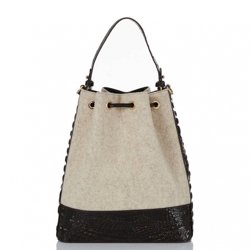 Beige Women's Brahmin Marlowe Bucket Bags | 0791LPJVS