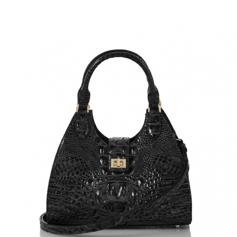 Black Women's Brahmin Adrian Satchel Bags | 2503TKFVX