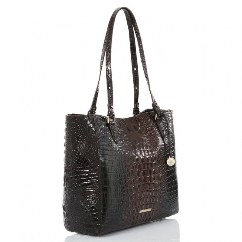 Black Women\'s Brahmin April Tote Bags | 9067RTKIB