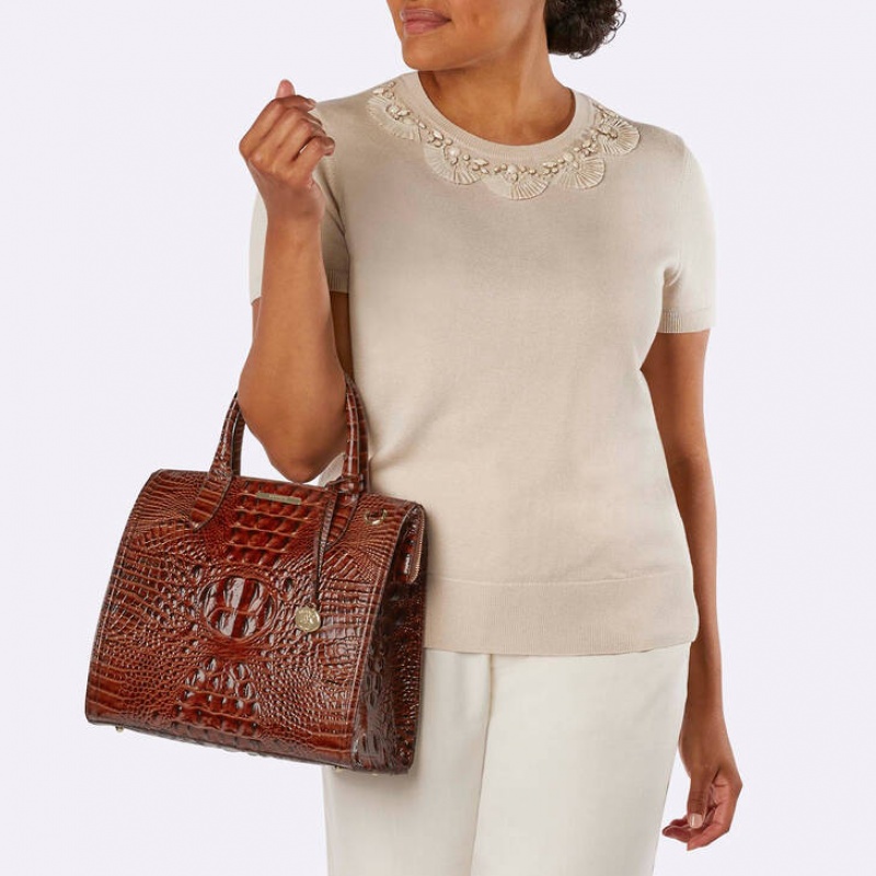 Black Women's Brahmin Caroline Satchel Bags | 0346OUTAY