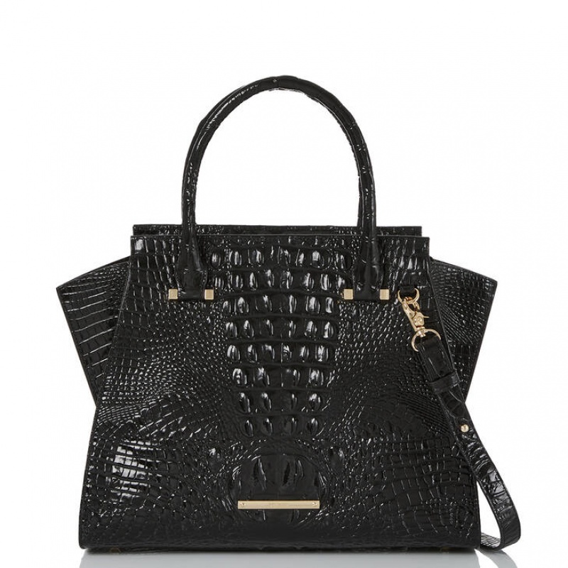 Black Women's Brahmin Priscilla Satchel Bags | 7893KMICF