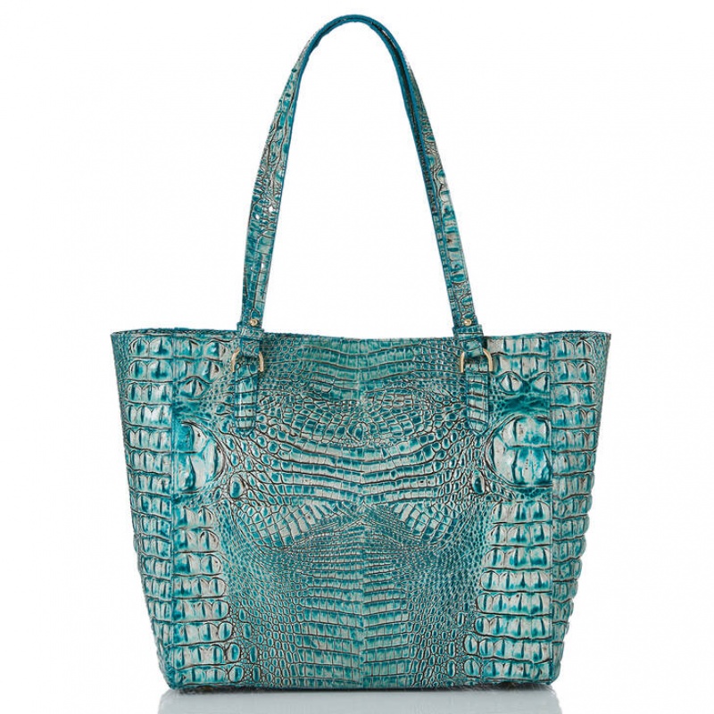 Blue Women's Brahmin April Tote Bags | 3862CVSDP