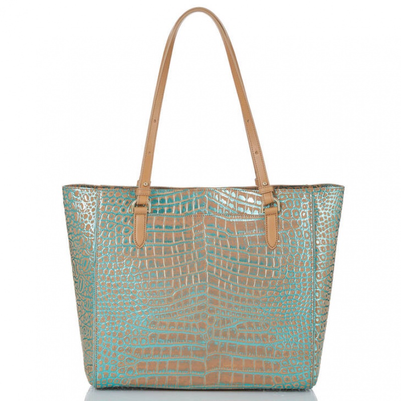 Blue Women's Brahmin April Tote Bags | 5327ZBOAI