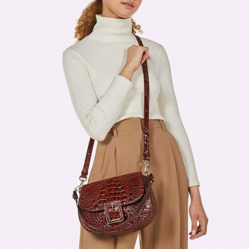 Burgundy Women's Brahmin Cynthia Shoulder Bags | 2079YMOLH