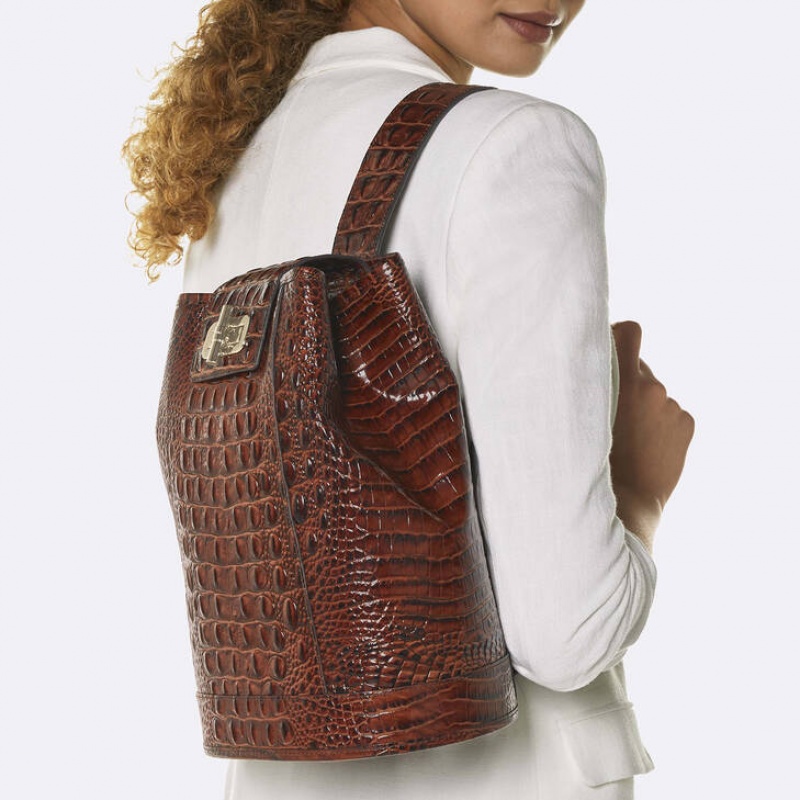 Chocolate Women's Brahmin Maddie Bucket Bags | 9027RPOVN