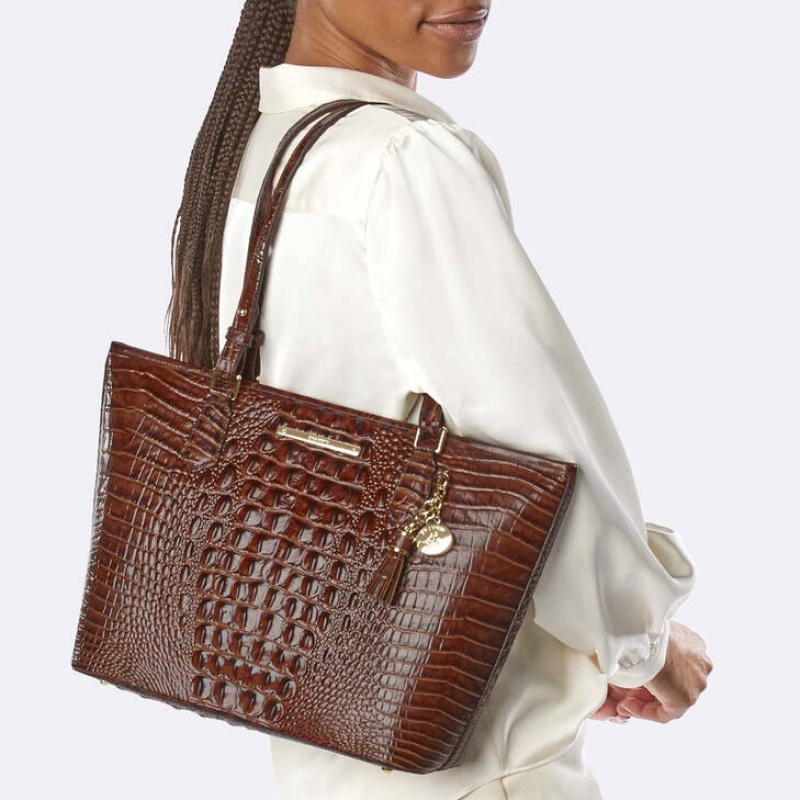 Chocolate Women's Brahmin Medium Asher Tote Bags | 1370YQGTR