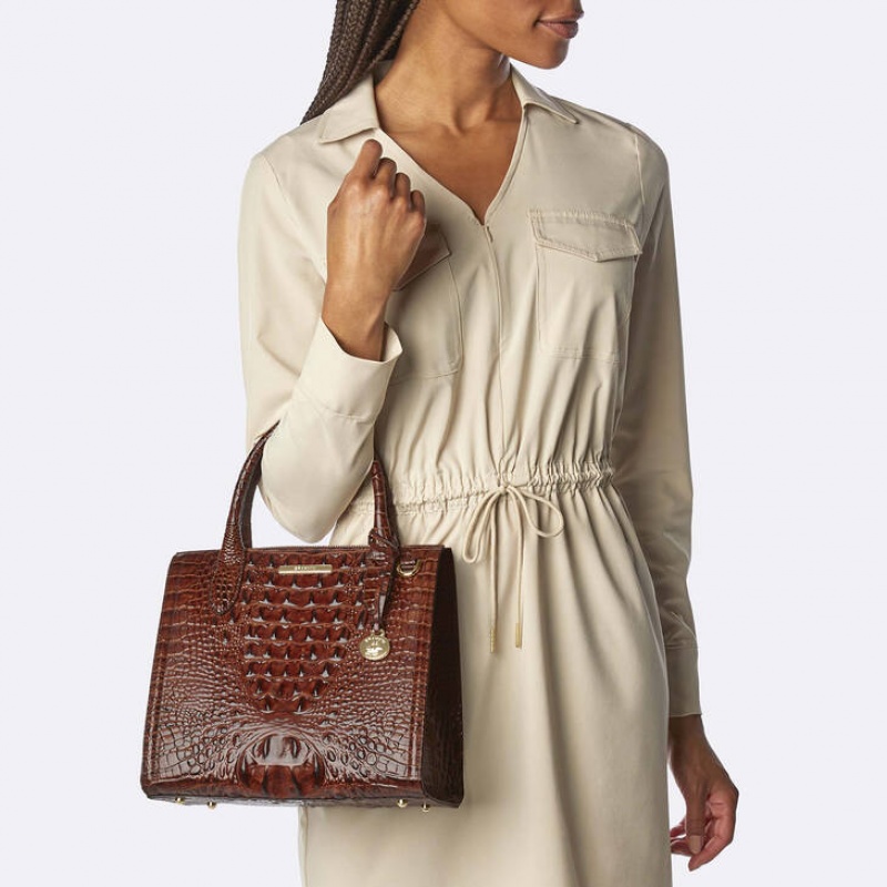 Copper Women's Brahmin Small Caroline Satchel Bags | 5490BUQOJ