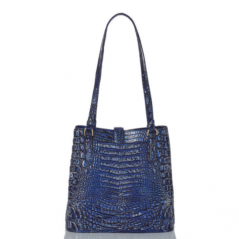 Navy Women's Brahmin Fiora Bucket Bags | 8967LBGJT