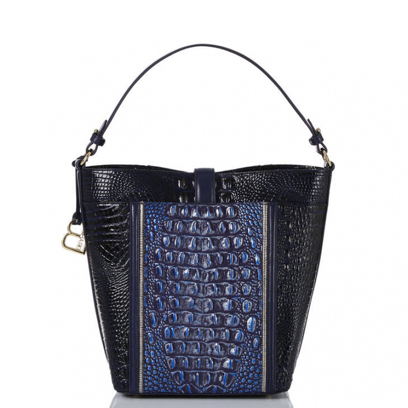 Navy Women's Brahmin Shira Bucket Bags | 5984NHIVL