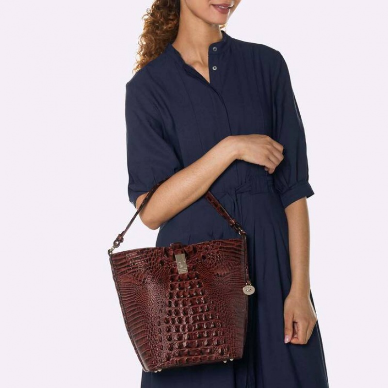 Navy Women's Brahmin Shira Bucket Bags | 5984NHIVL