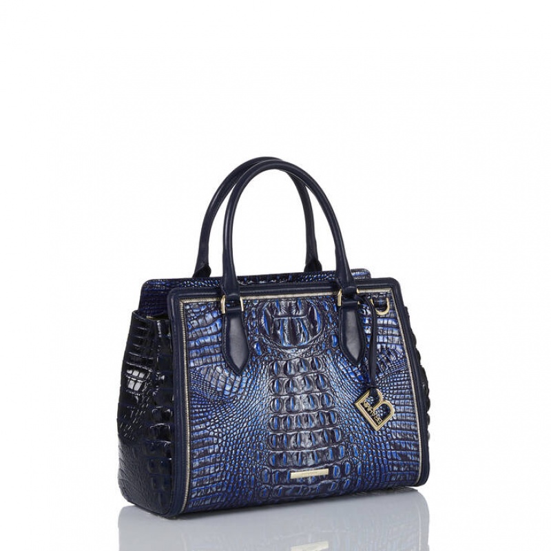 Navy Women's Brahmin Small Finley Satchel Bags | 4938LWNVJ