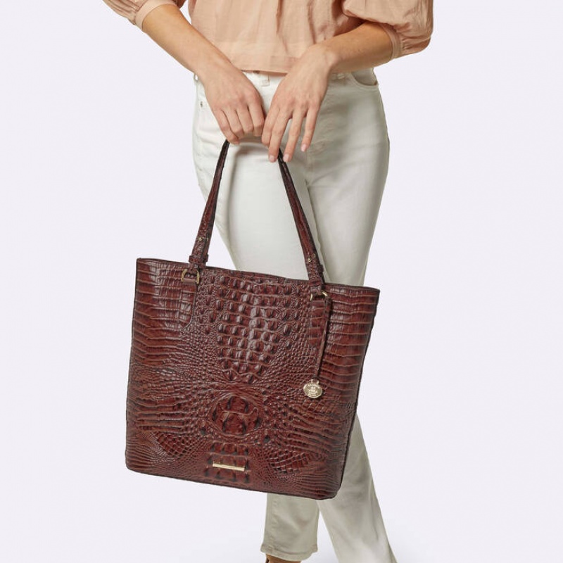 Olive Women's Brahmin Ezra Tote Bags | 5364ZDJPO