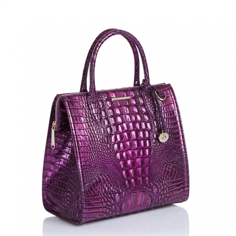 Purple Women's Brahmin Caroline Satchel Bags | 4093CPMJZ