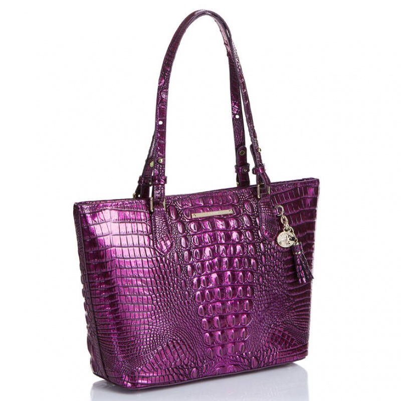 Purple Women's Brahmin Medium Asher Tote Bags | 2164WOULH