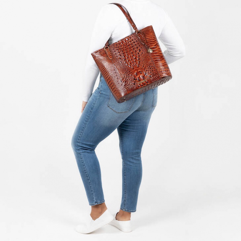 Red Women's Brahmin Abigail Tote Bags | 1934JHKOS