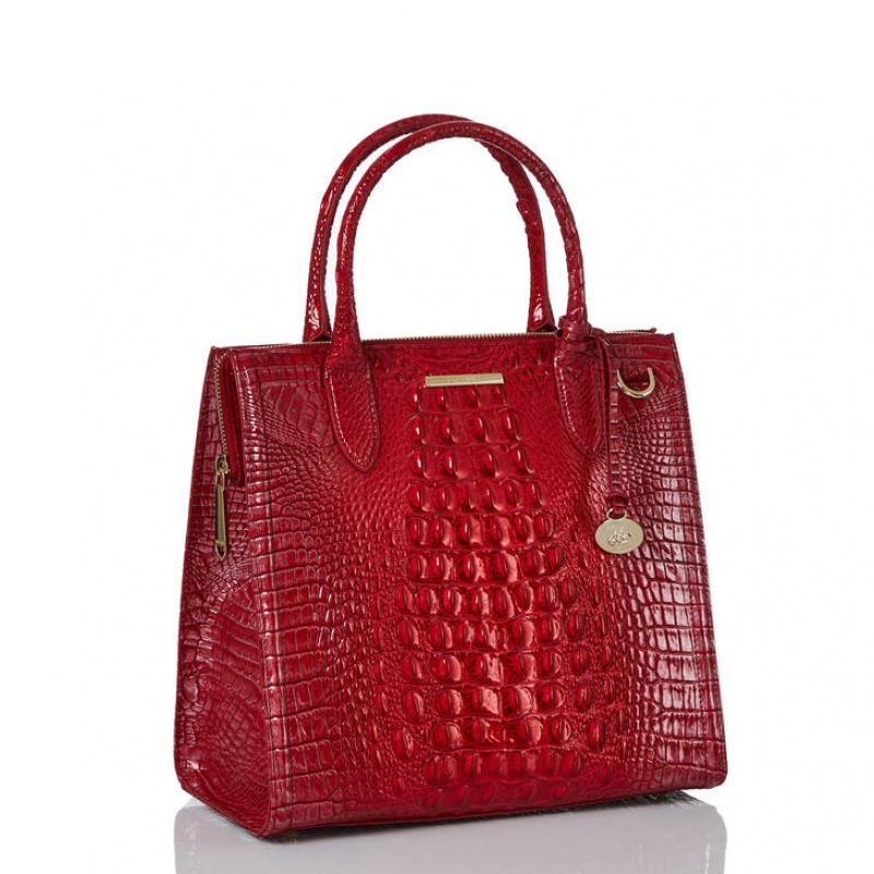 Red Women's Brahmin Caroline Satchel Bags | 4578KLONX