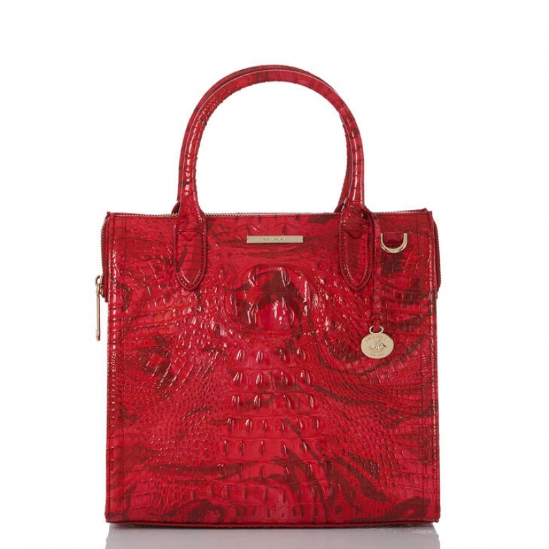 Red Women\'s Brahmin Caroline Satchel Bags | 0157KYWRL