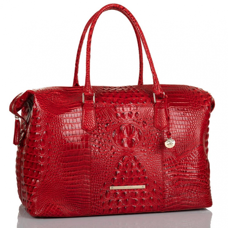 Red Women's Brahmin Duxbury Weekender Travel Bags | 7014PNDUG