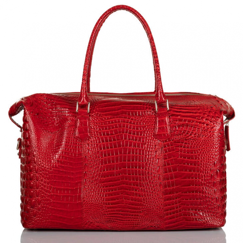 Red Women's Brahmin Duxbury Weekender Travel Bags | 7014PNDUG