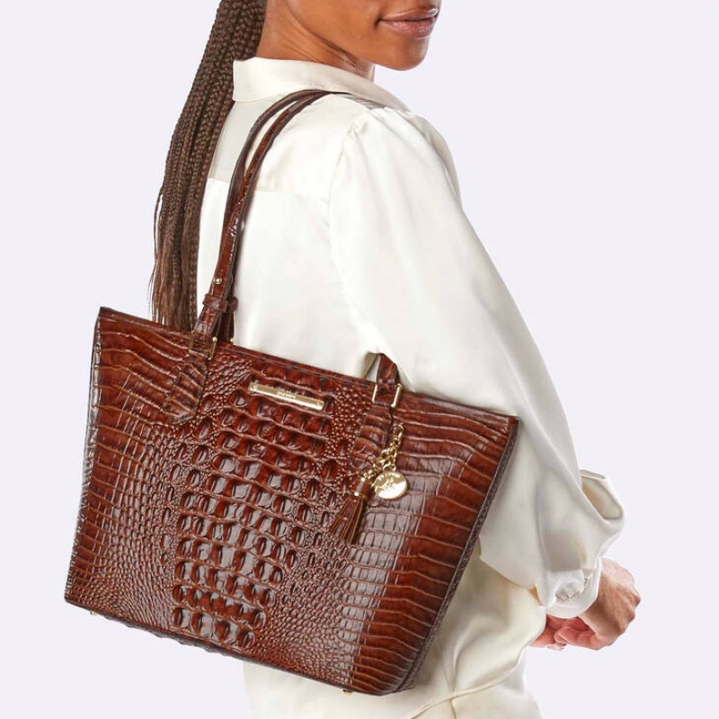 Silver Women's Brahmin Medium Asher Tote Bags | 1205WUQBG