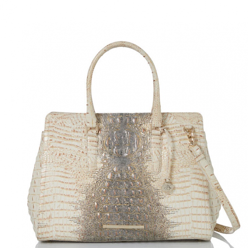 White Women's Brahmin Finley Carryall Satchel Bags | 7620ISVYQ