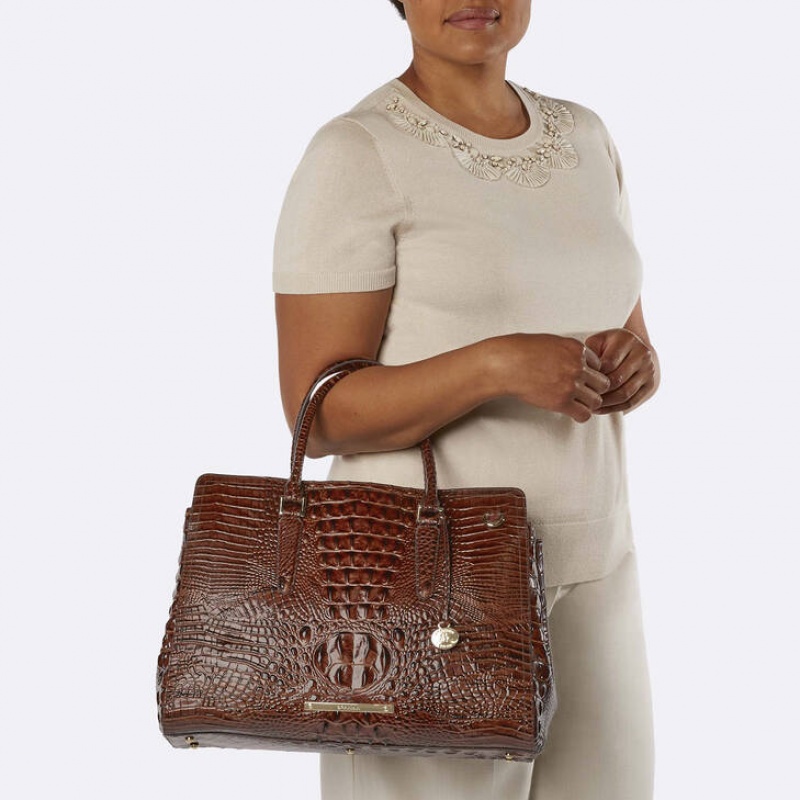 White Women's Brahmin Finley Carryall Satchel Bags | 7620ISVYQ