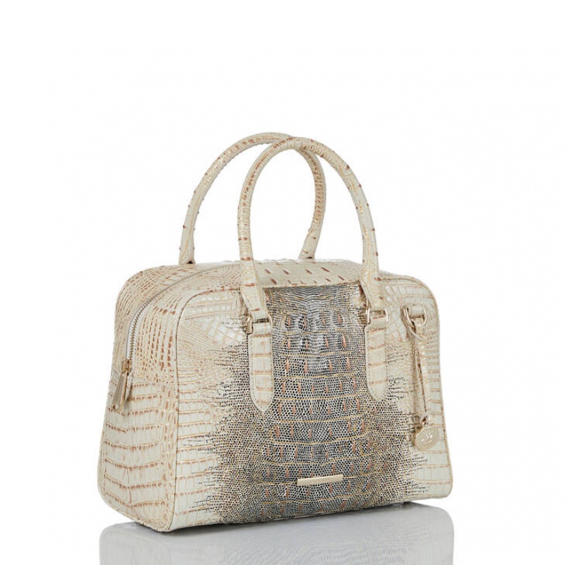 White Women's Brahmin Marissa Satchel Bags | 8245TALWF