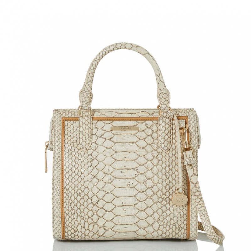 White Women's Brahmin Small Caroline Satchel Bags | 1560BKYHM